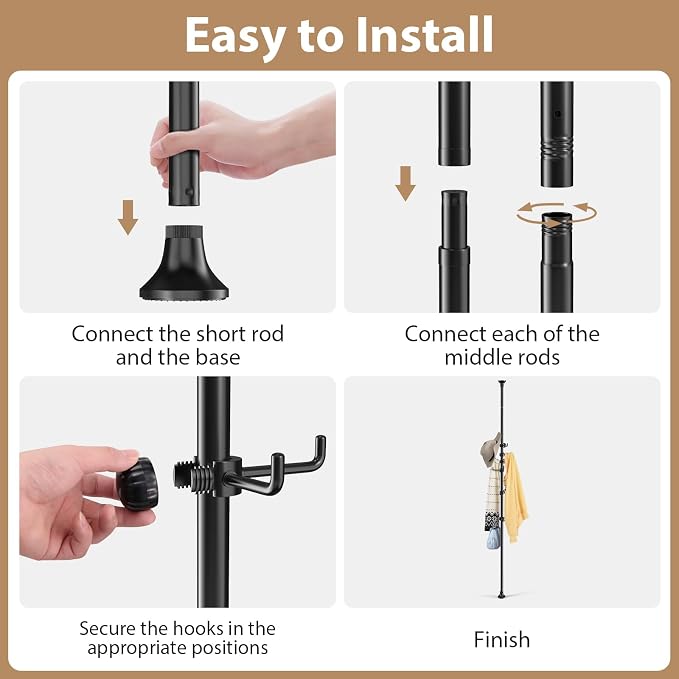 Coat Rack Freestanding, 56 to 125 inch Adjustable Tension Rod Hanger - Image 7