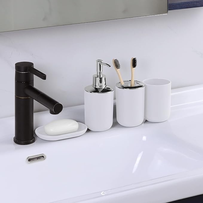 White Bathroom Set, 9 Piece Bathroom Accessories Set, Soap Dispenser, - Image 6