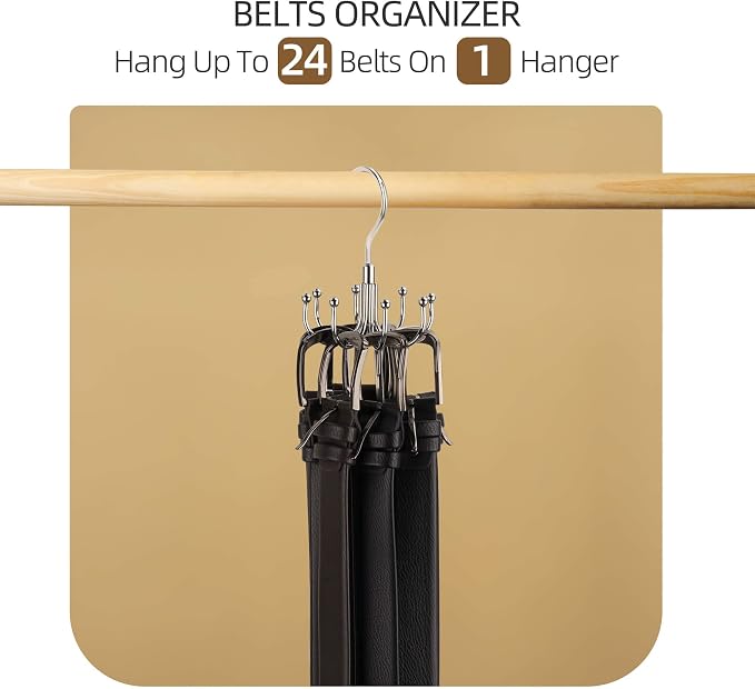 ZEDODIER Belt Hanger, 4 Pack Rotatable Belt Rack Closet Accessories Organizer - Image 3