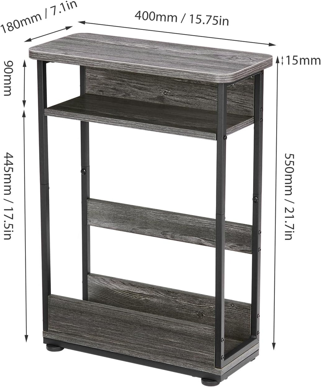 Narrow Side Table,3-Tier Slim End Table with Storage Shelf,Modern Sofa
