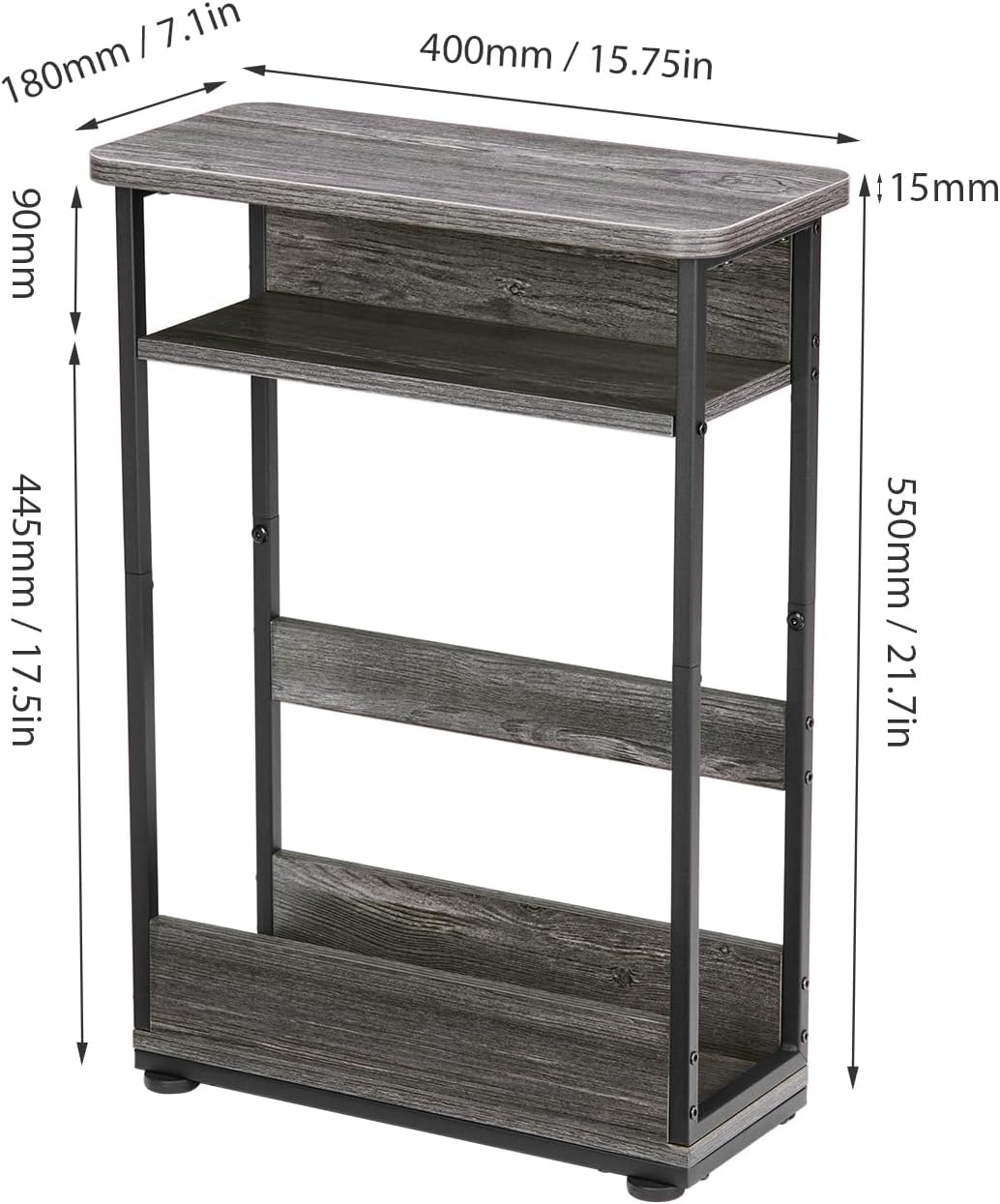 Narrow Side Table,3-Tier Slim End Table with Storage Shelf,Modern Sofa