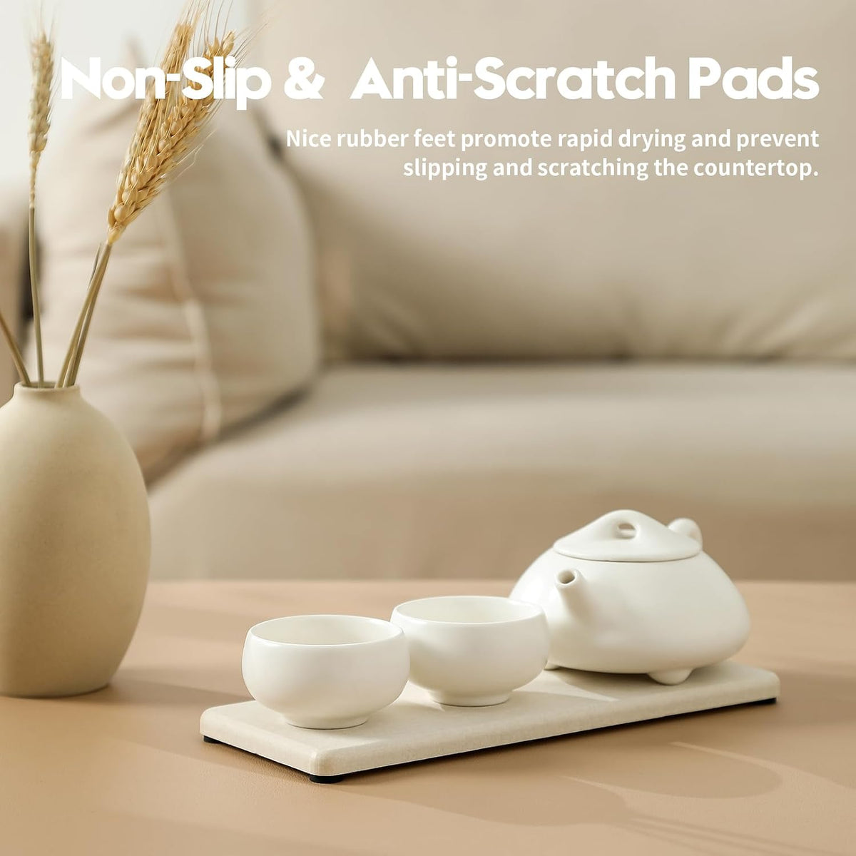 2PCS Beige Bathroom Sink Vanity Trays, Water Absorbing Diatomite Stone
