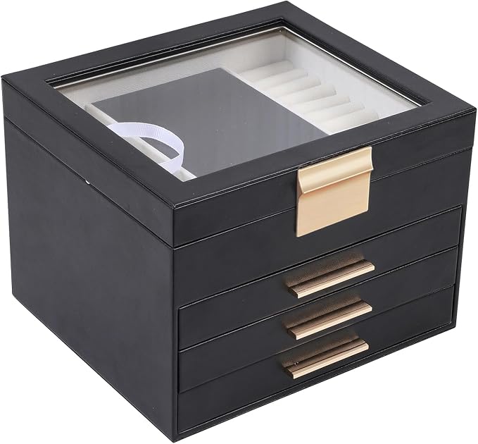 BOOVO Clear Lid Jewelry Box, 4 Layers Jewelry Organizer Large Jewelry Storage by BOOVO