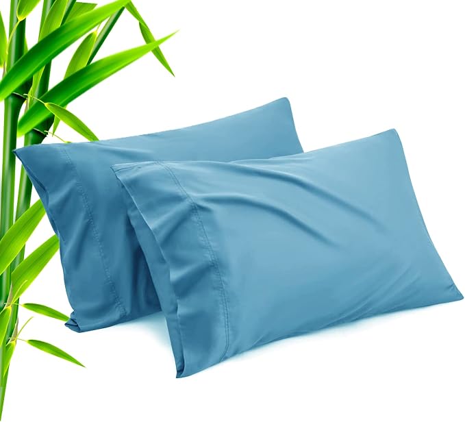 TELUS Blue Pillow Cases Queen Size 2 Pack, Bamboo Rayon Cooling Pillowcases by TELUS