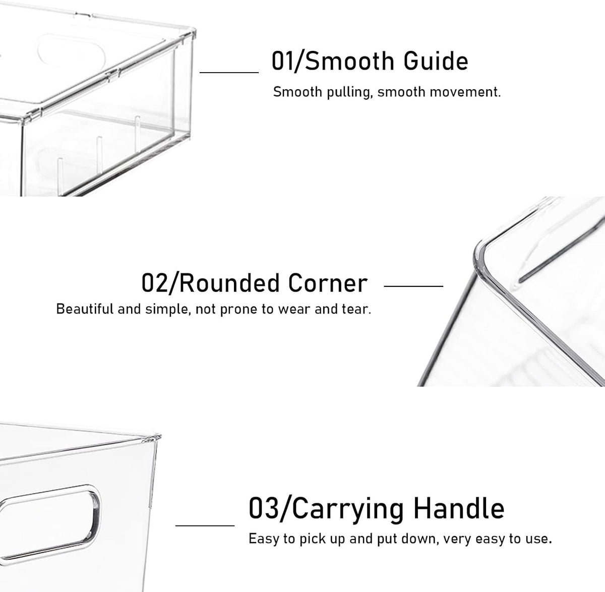 4 Pack Refrigerator Organizer Bins with Pull-out Drawer Stackable