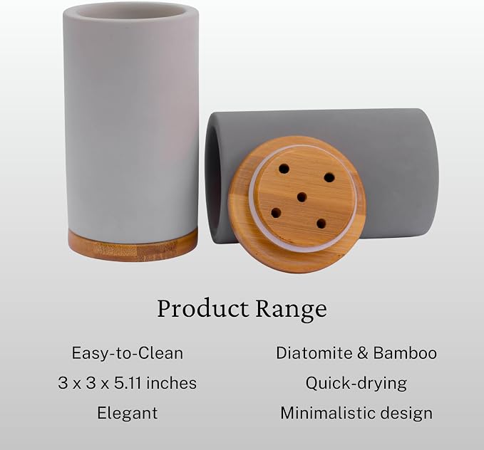 Matani Bamboo Toothbrush Holder Diatomite Tooth Brush Organizer - Image 4
