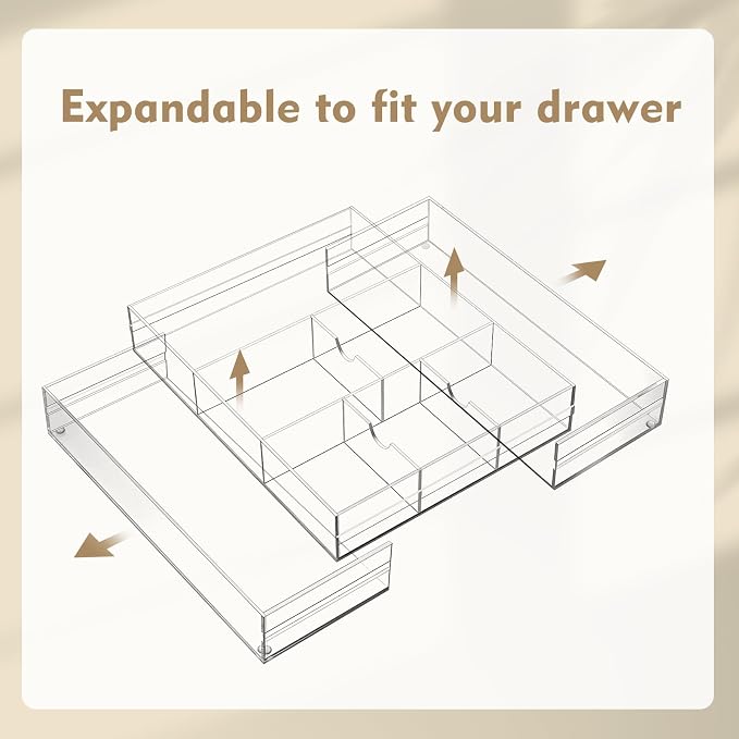 1 Pcs Acrylic Desk Drawer Organizer 2 Inch Height Expandable Drawer Organizer - Image 4