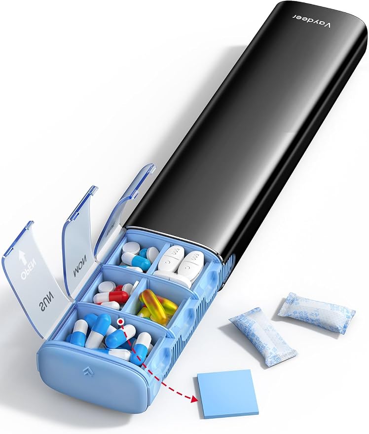 VAYDEER Metal Weekly Pill Organizer – Moisture-Proof Travel Pill Organizer by Vaydeer