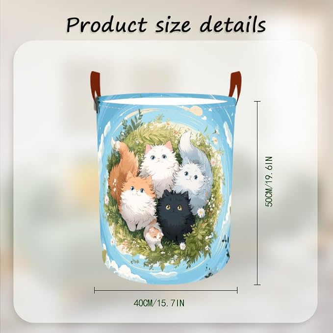 Laundry Baskets 15.7x19.7 Inch Large Kittens Meadow Design Collapsible Laundry - Image 3