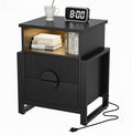 Fluted Nightstand with Charger Station Strip Lights, Large Accent Bed Side by WelcometoHolliWill