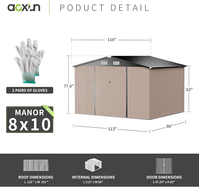 Aoxun 10 x 8FT Outdoor Storage Shed - Image 2