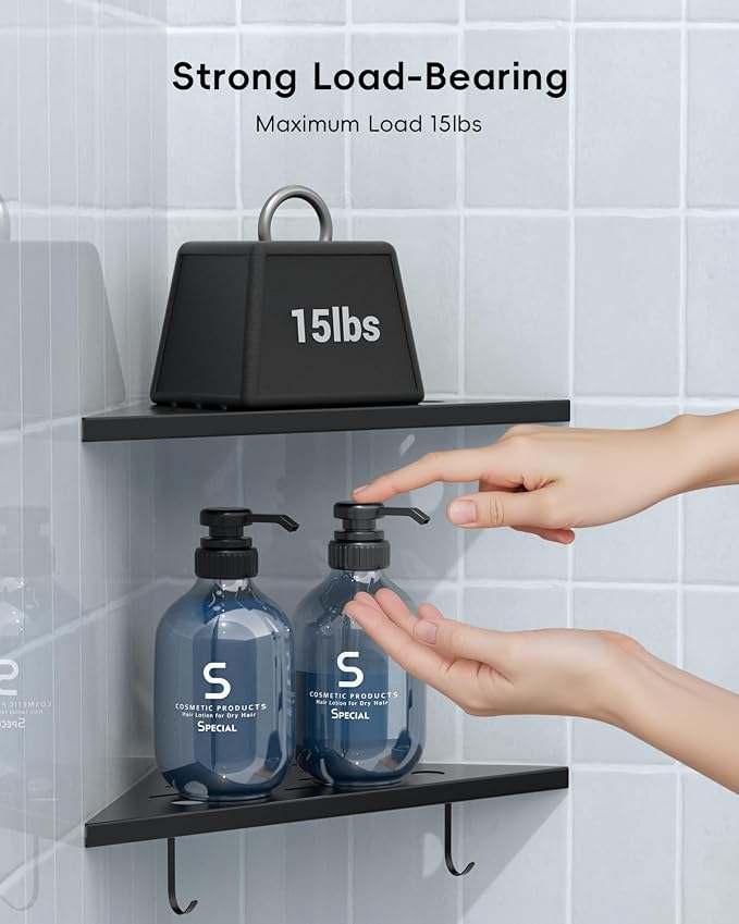 DAYONE Matte Black Corner Shower Shelf 2 Pack 10", Bathroom Corner Shower - Image 6
