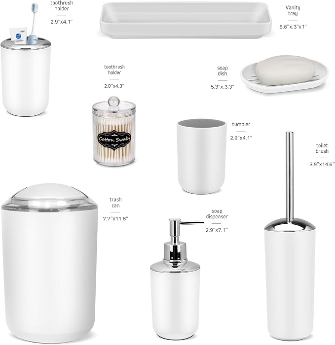 White Bathroom Set, 9 Piece Bathroom Accessories Set, Soap Dispenser, - Image 3