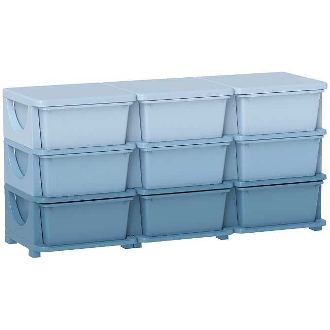 Qaba 3 Tier Kids Storage Unit, 9 Drawer Chest Toy Organizer Plastic Bins by Qaba