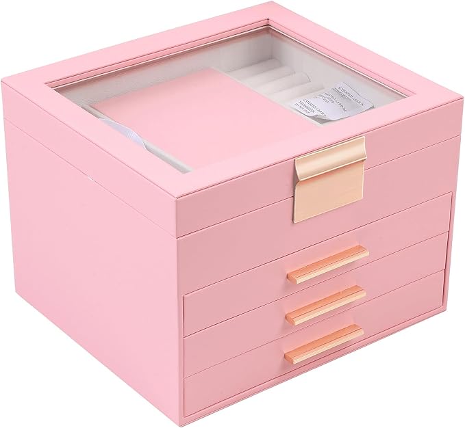 BOOVO Clear Lid Jewelry Box, 4 Layers Jewelry Organizer Large Jewelry Storage by BOOVO