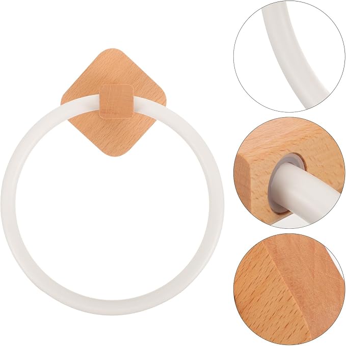 Wooden Hand Towel Ring Holder Space-Saving Bathroom and Kitchen Towel Organizer - Image 4