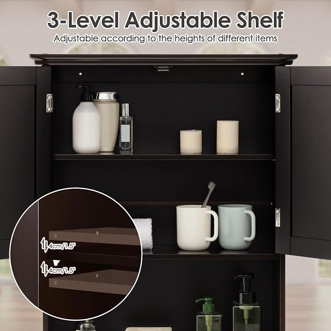 Tangkula Wall Mount Bathroom Cabinet Wooden Medicine Cabinet Storage Organizer - Image 6