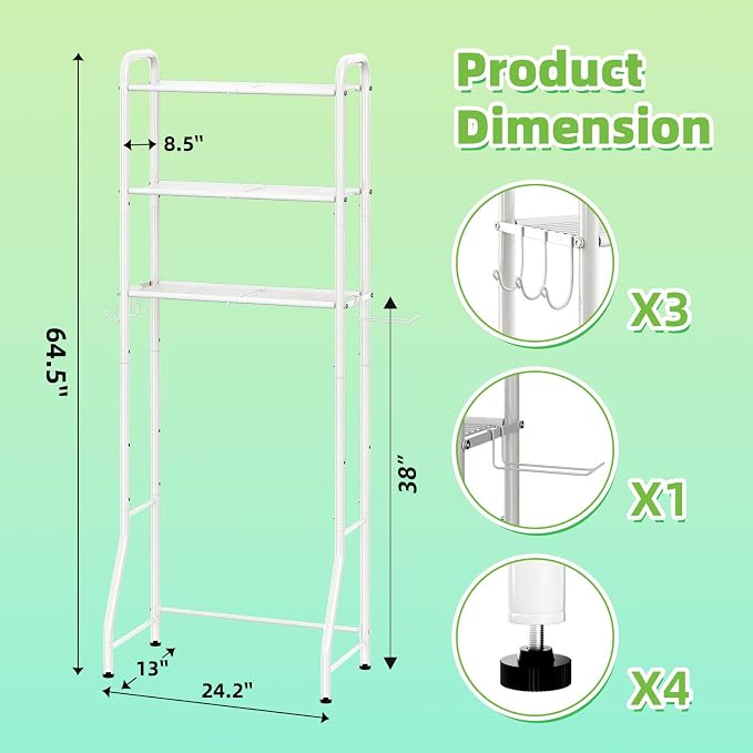Simple Trending Over The Toilet Storage Rack, Metal 3 Tier Bathroom Organizer - Image 3