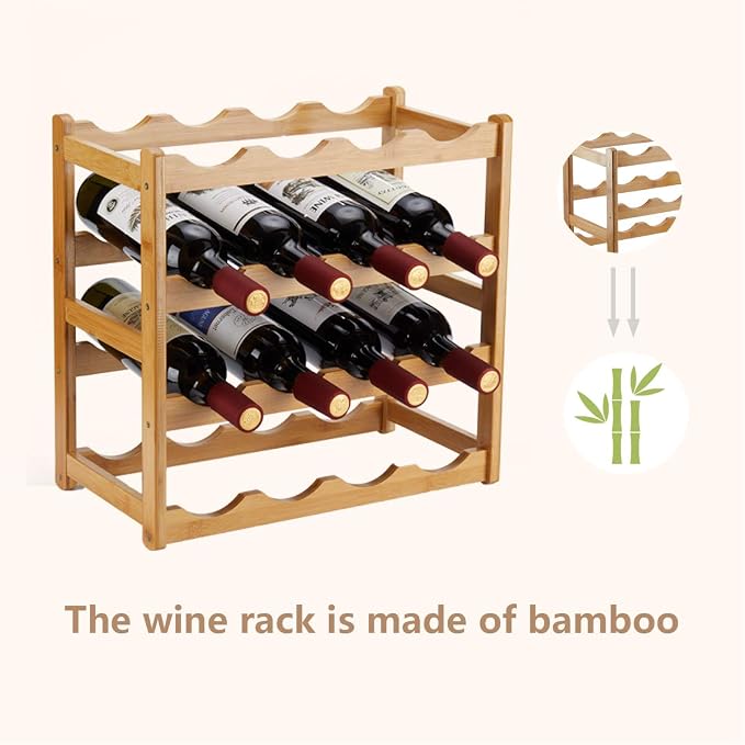 Bamboo Wine Rack, Sturdy and Durable Countertop Wine Storage Cabinet Shelf - Image 6