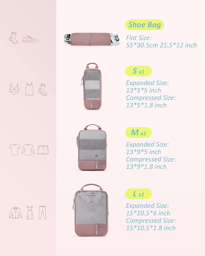 BAGSMART 6 Set /4 Set/2 Set Compression Packing Cubes - Image 2