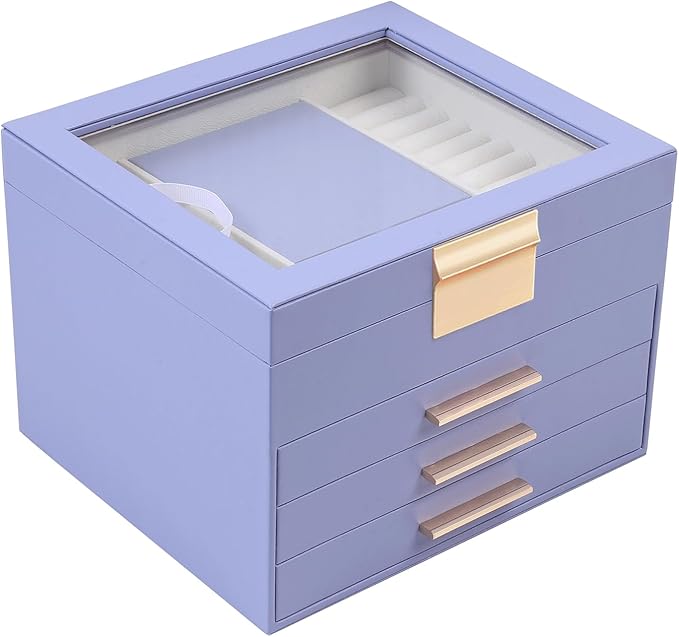 BOOVO Clear Lid Jewelry Box, 4 Layers Jewelry Organizer Large Jewelry Storage by BOOVO