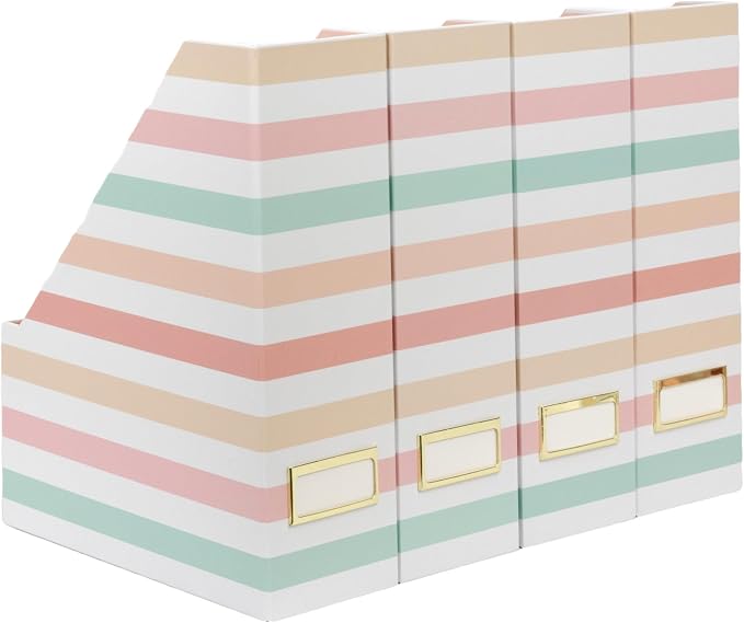 BLU MONACO Set of 4 Foldable Magazine Holders in Pastel Stripes | Cardboard by Blu_Monaco