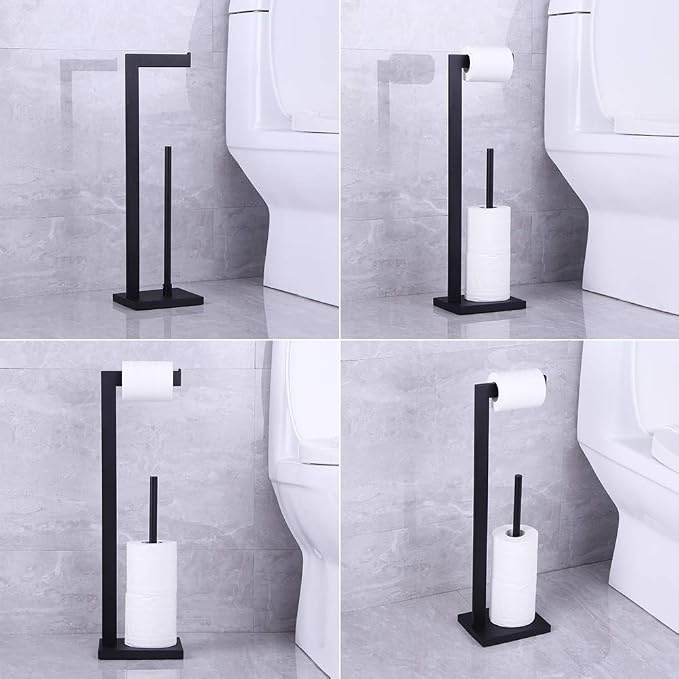 Matte Black Toilet Paper Holder Stand Toilet Paper Roll Holder - Image 2