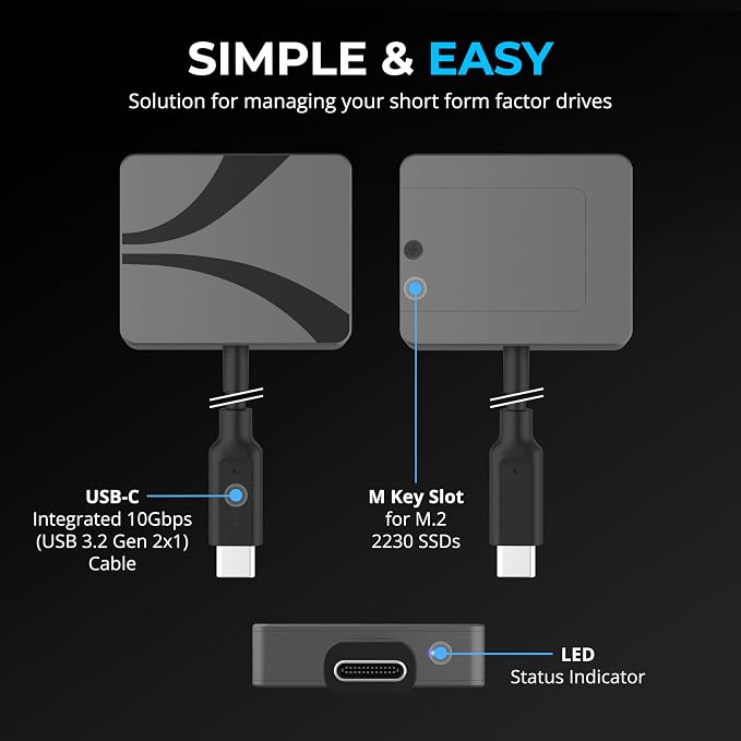 SABRENT USB-C Enclosure for M.2 2230 PCIe NVMe SSDs, 10Gbps Transfer Speed - Image 3