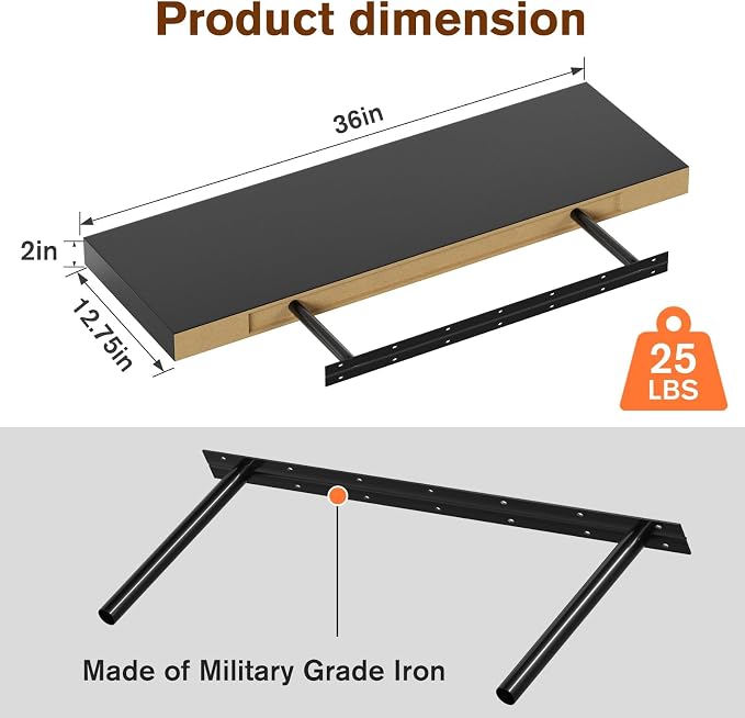 Floating Shelf, 36 in W x 12.75 in D x 2 in H Wooden Floating Wall Shelf - Image 3