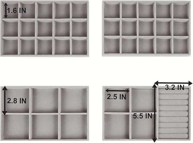 Set of 4 Stackable Jewelry Trays Organizer, Velvet Earring Organizer, Jewelry - Image 3
