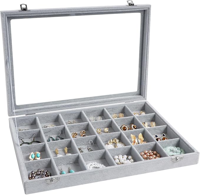 Wudygirl Jewelry Organizer Velvet Jewelry Tray 24 Grid Jewelry Box Earring by Wudygirl