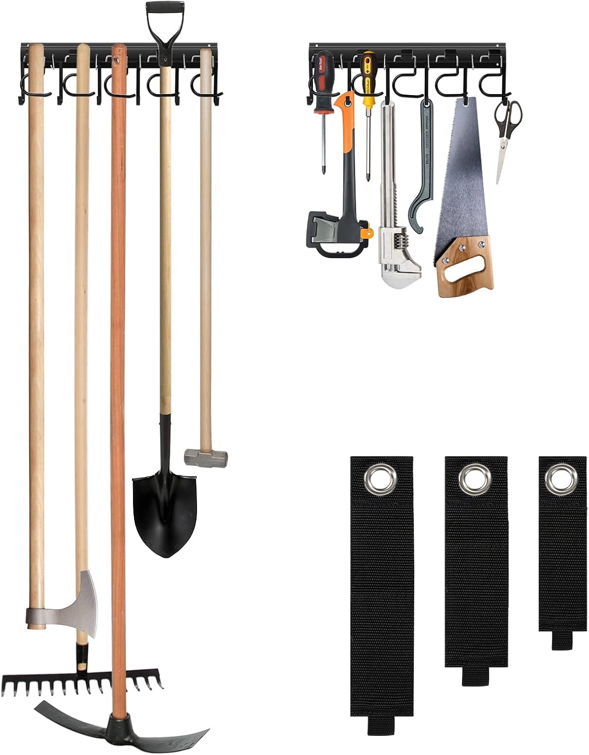 LEYU Metal Garage Tool Organizer Wall Mount, 2 Pack Garden Tool