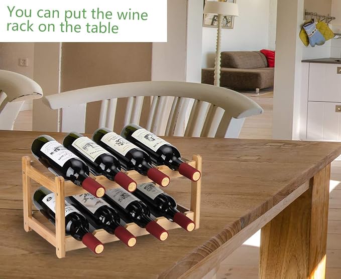 Wine Rack 8 Bottle 2-Tier Eco-Friendly Bamboo Wine Storage Easy-Assembly - Image 3