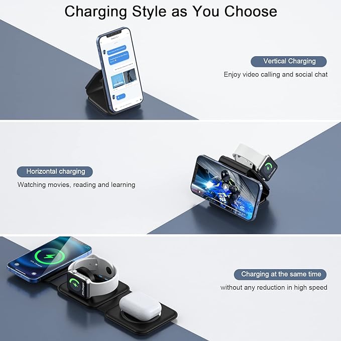Wireless Charger 3 in 1, RTOPS Magnetic Travel Wireless Charging Station - Image 2