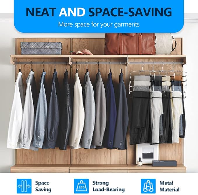 Pants Hangers 3 Pieces, 5 Tier Closet Organizers and Storage Clothes Hanger - Image 4