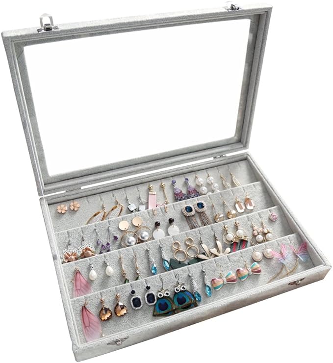 Wudygirl Velvet Jewelry Organizer Clear Lid Earring Holder Organizer 32 Pairs by Wudygirl