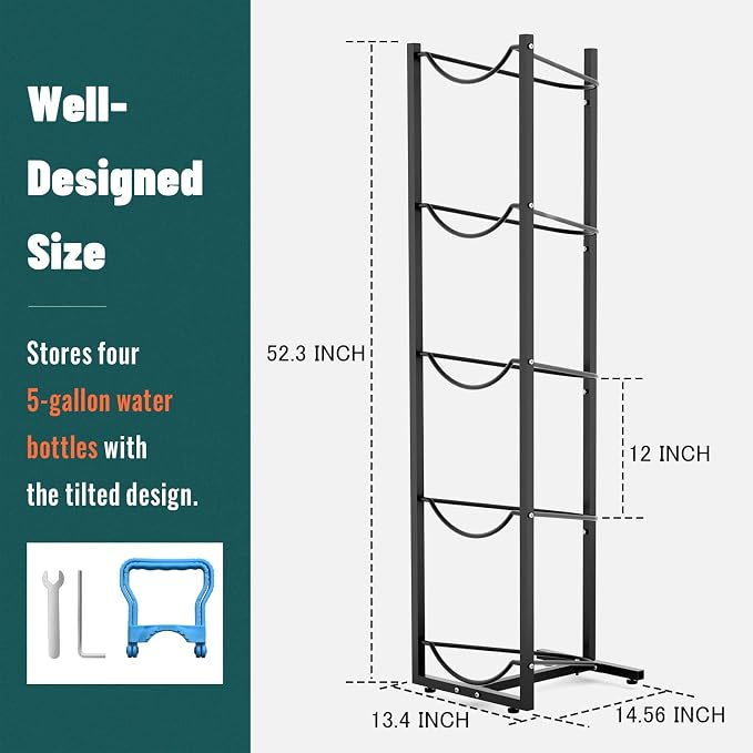MYLOLF 5 Gallon Water Jug Rack: 5 Tier 5 Gal Bottle Holder Stand - Image 5