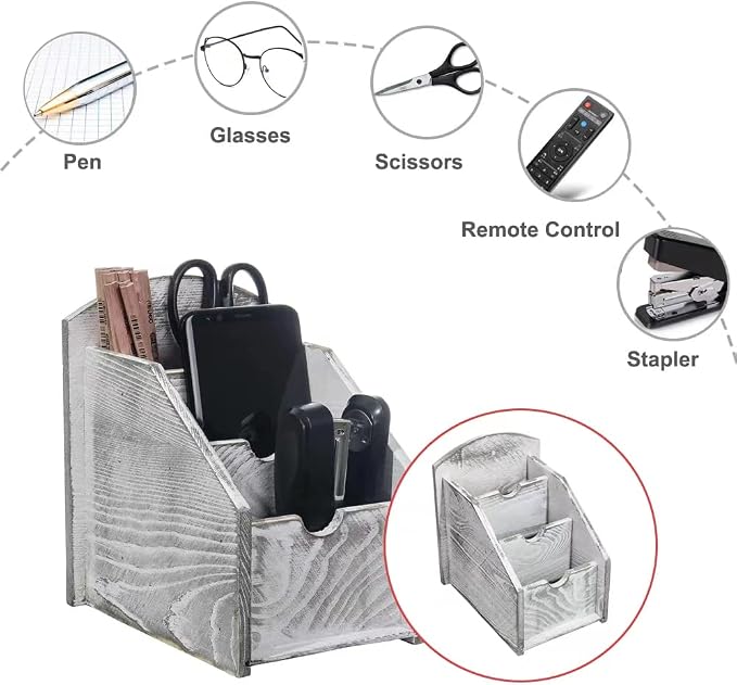 VERGOODR 3 Slot Rustic Wooden Remote Control Frame Media Organizer, Office - Image 2