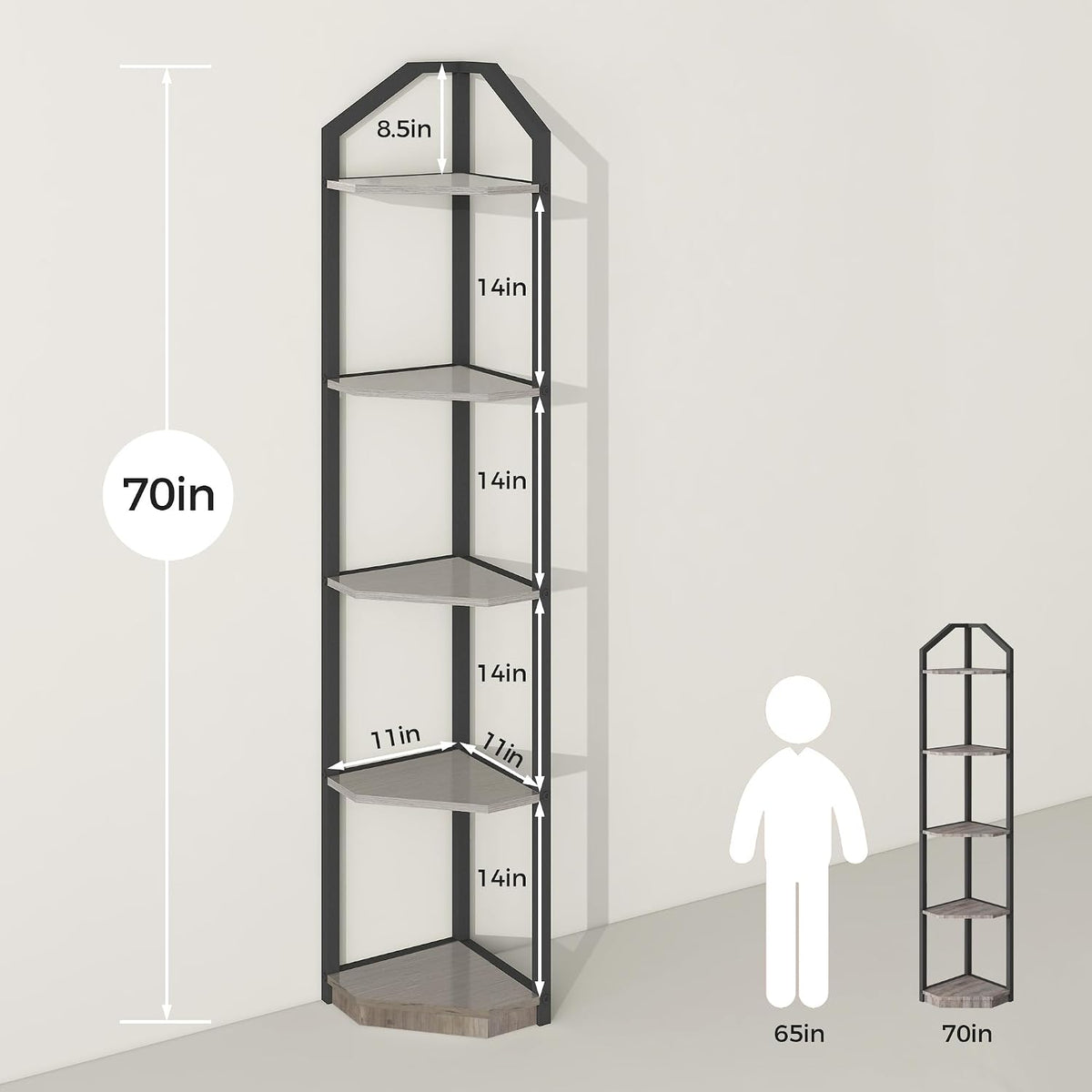 5 Tier Corner Shelf, 70” Corner Shelf Stand, Corner Bookshelf Plant
