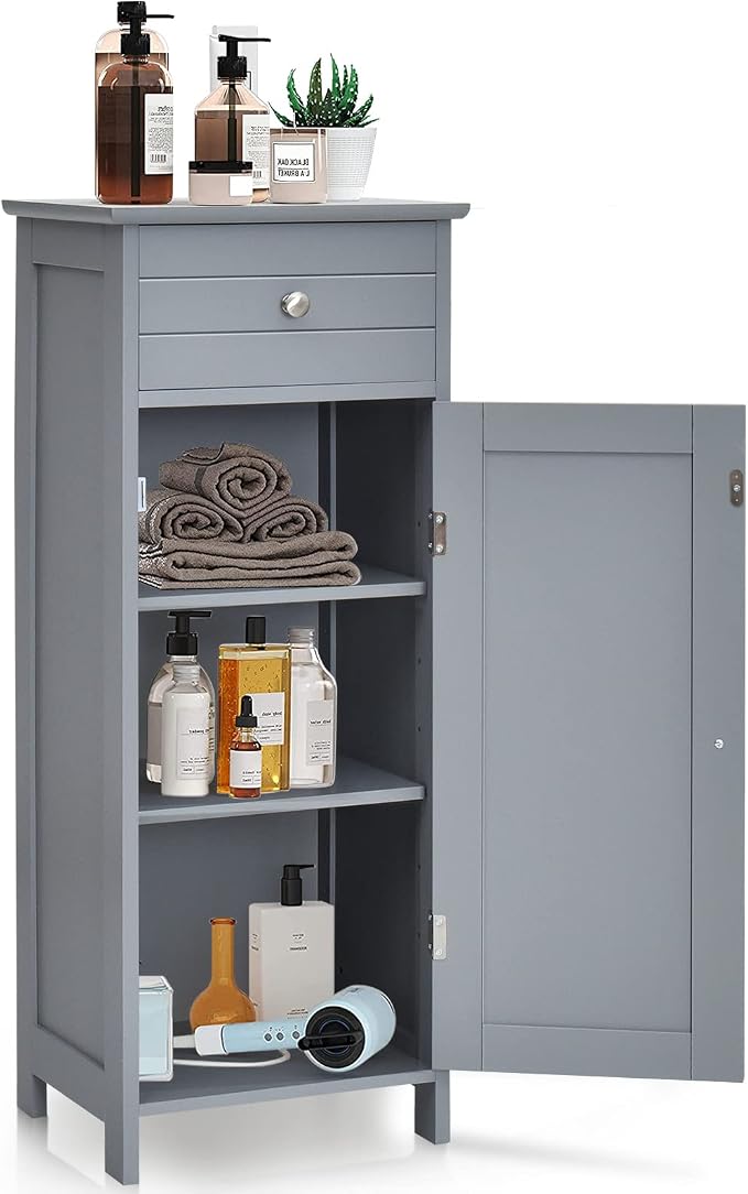 HAPPYGRILL Bathroom Floor Cabinet, Single Door Floor Storage Cabinet Organizer by HAPPYGRILL