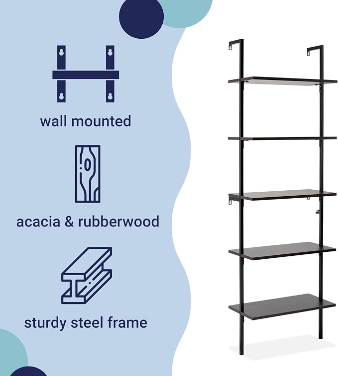happimess MSH1001A Madera 72.05" Classic Industrial 5-Shelf Wood Wall-Mounted - Image 4