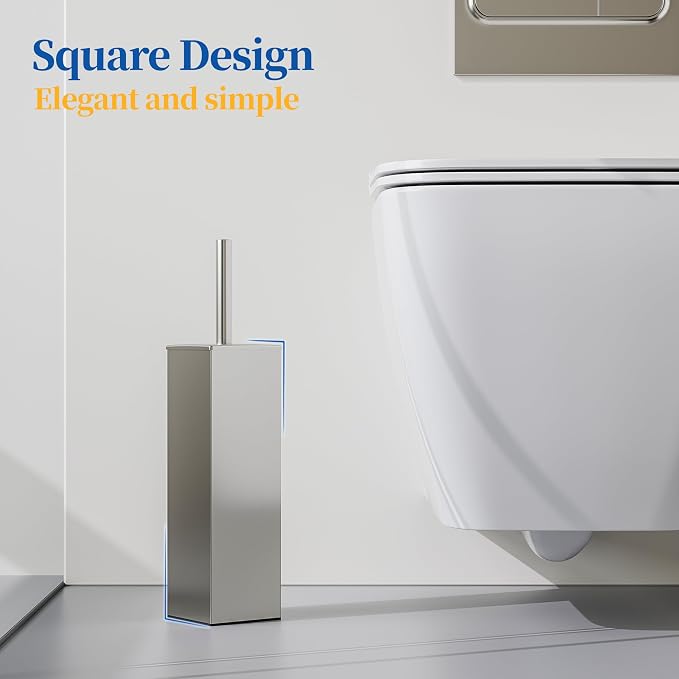 RUACQ Toilet Brush and Holder Set 2pcs, Square Toilet Bowl Brush - Image 2