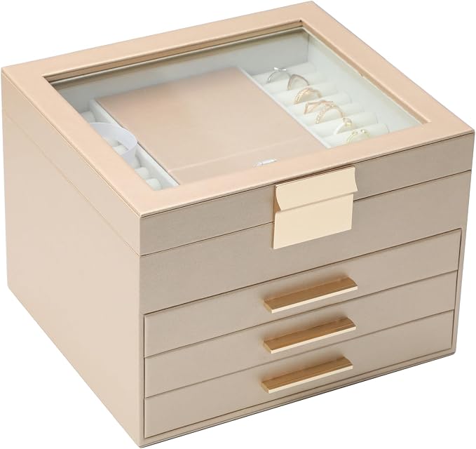 BOOVO Clear Lid Jewelry Box, 4 Layers Jewelry Organizer Large Jewelry Storage by BOOVO