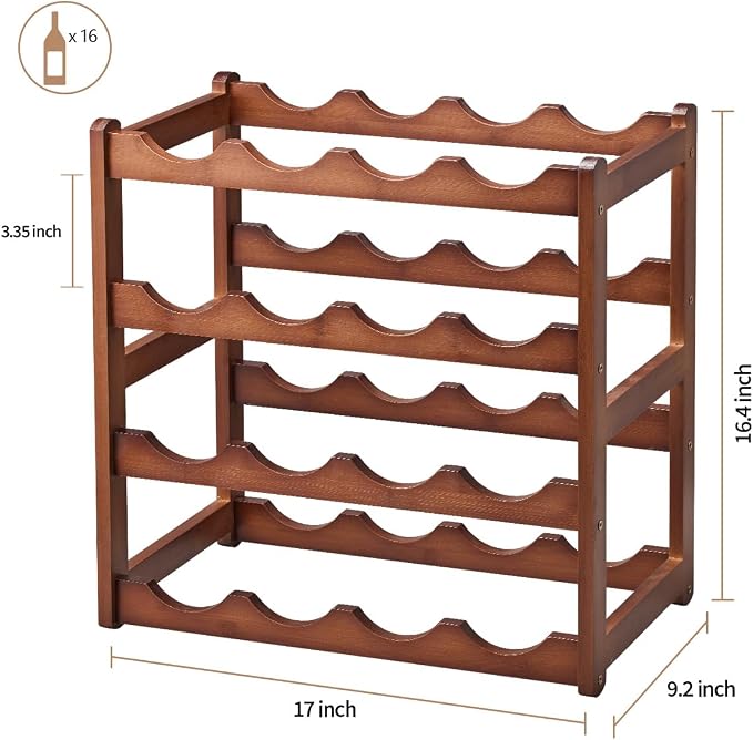 Bamboo Wine Rack, 4 Tier, Wine Bottle Holder, Hold 16 Bottles - Image 7
