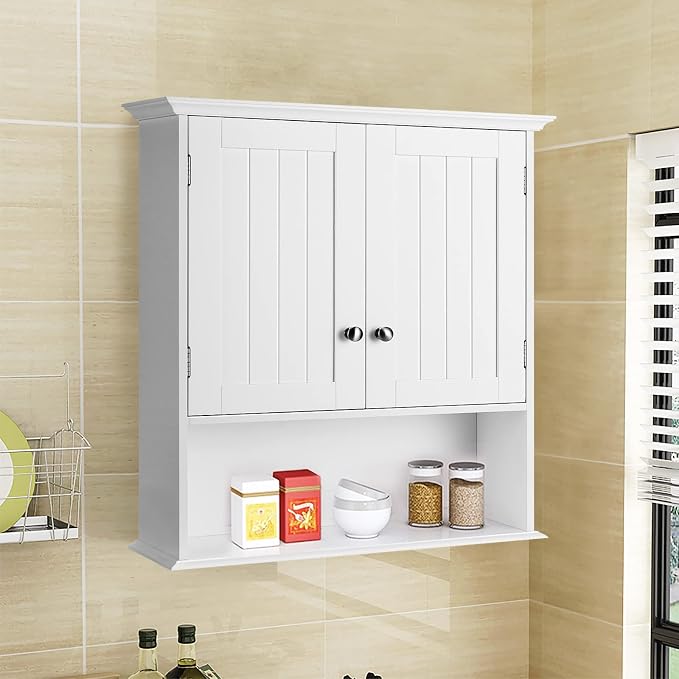Tangkula Bathroom Wall Cabinet, Wooden Hanging Storage - Image 4