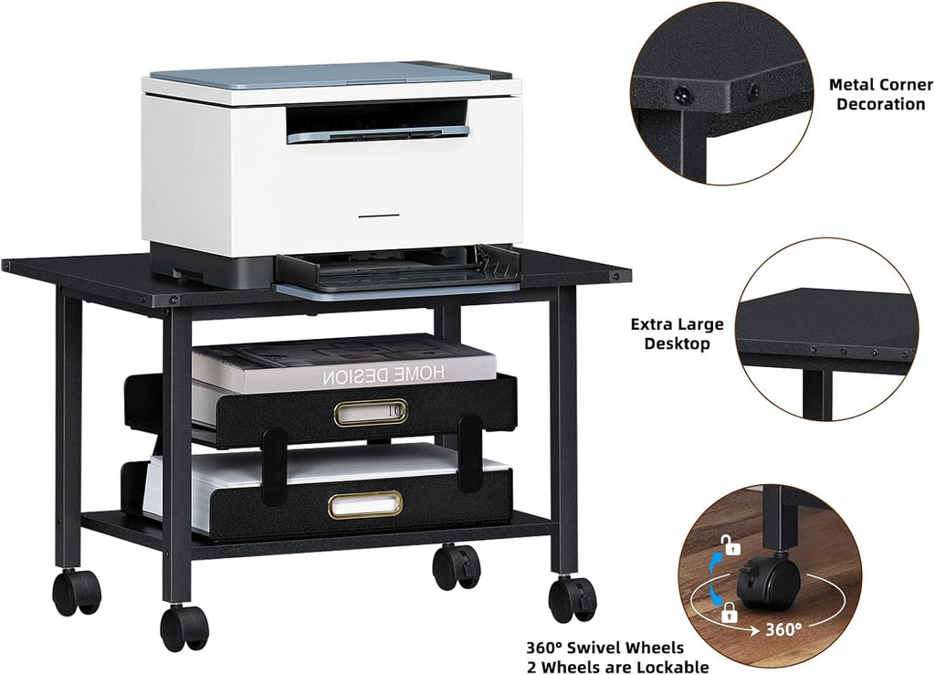 Lerliuo Under Desk Printer Stand, 2-Tier Industrial Mobile Printer