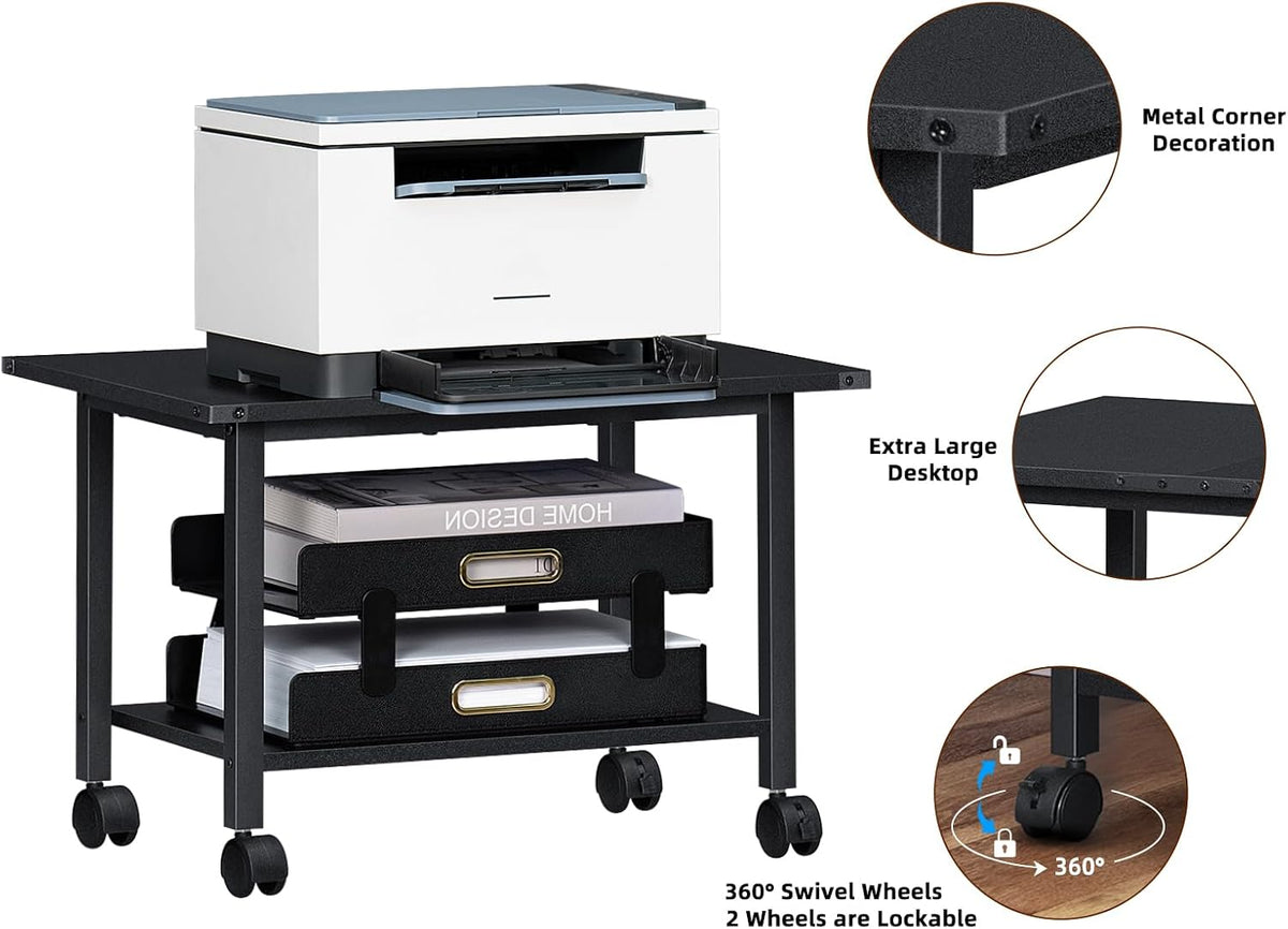 Lerliuo Under Desk Printer Stand, 2-Tier Industrial Mobile Printer