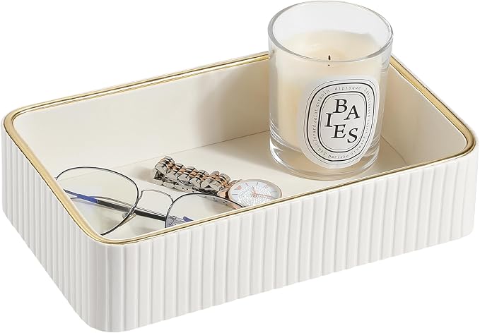 Desk Organizer Tray, PU Leather Valet Tray Nightstand Organizer Cologne Perfume by MEIBOOCH