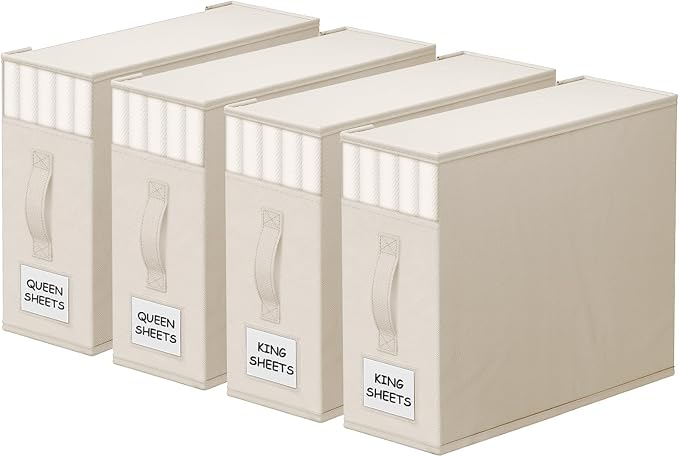 4 Pack Bed Sheet Closet Organizers and Storage, Sturdy Foldable Storage by StorageTastic