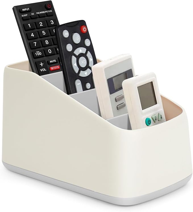 Remote Control Holder with 4 Compartments, TV Remote Caddy/Box/Tray Organizer by DESONAUT